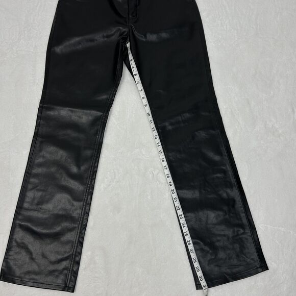 Express Pants Womens 7/8 Black Faux Vegan Leather Straight Leg Y2K Style - Picture 8 of 11